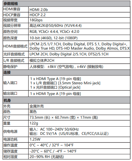 同三維T709超高清4K60HDMI音頻加嵌器