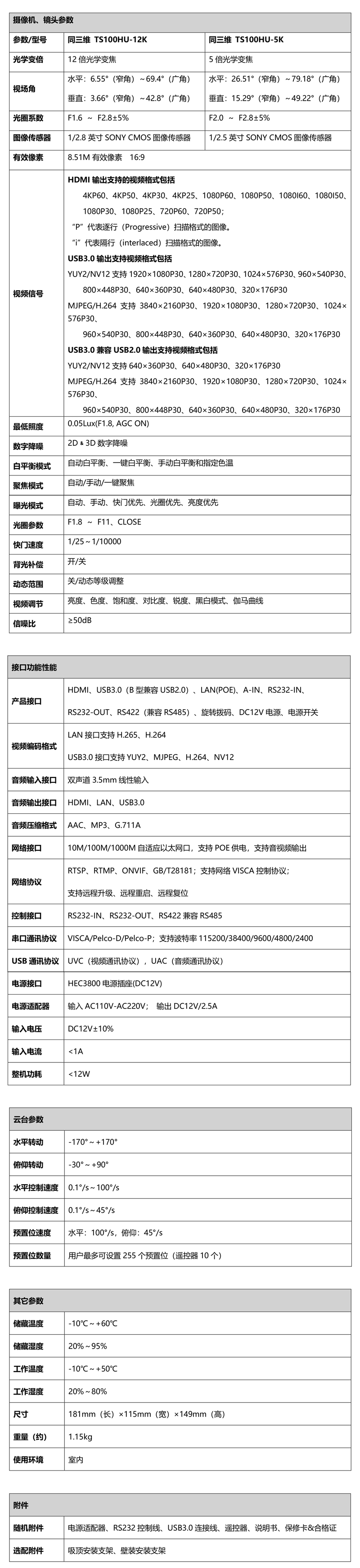 同三維TS100HU超高清4K會議攝像機