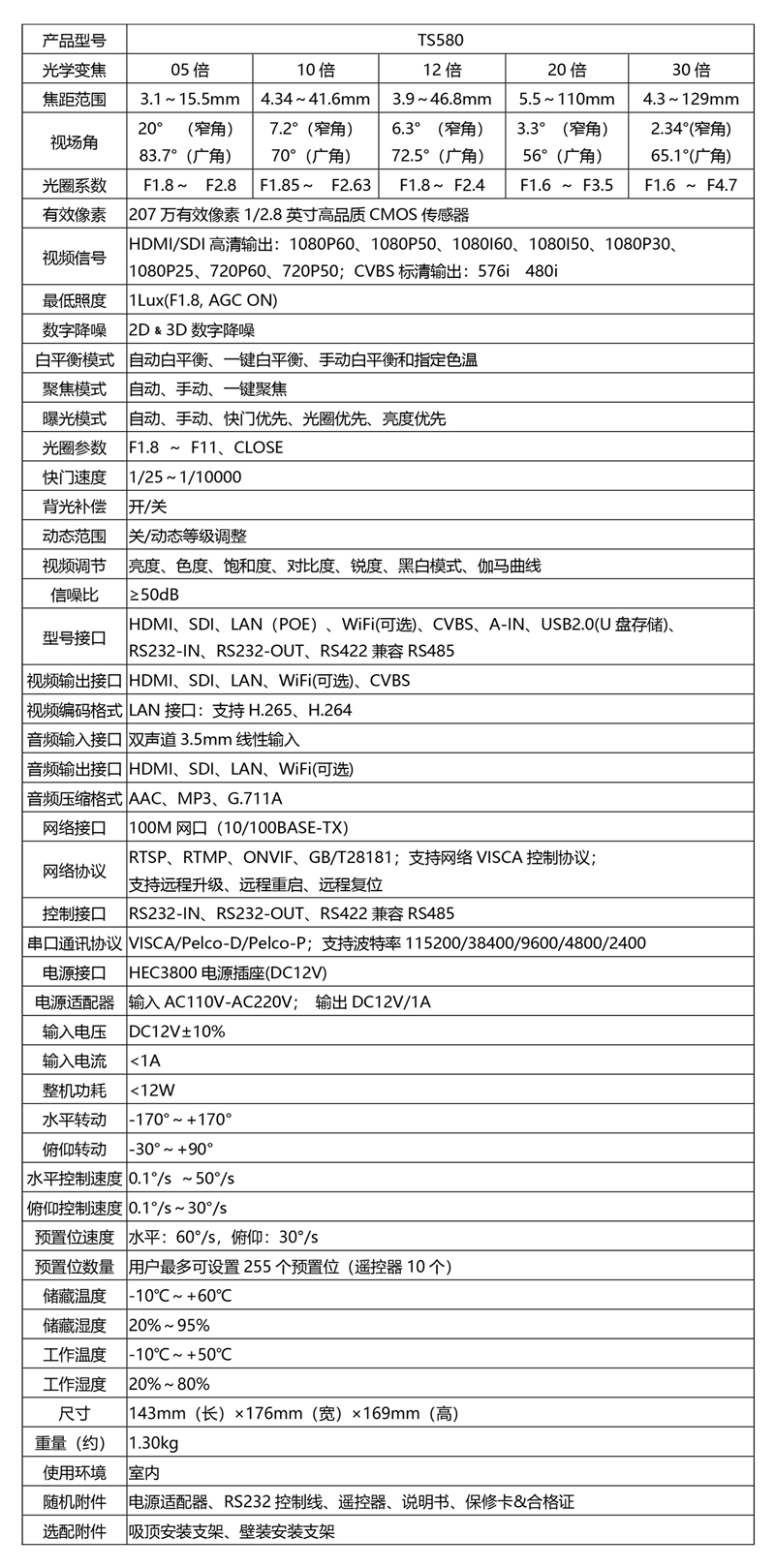 同三維TS580信息通訊類5~30倍光學(xué)變焦HDMI/SDI高清攝像機(jī)