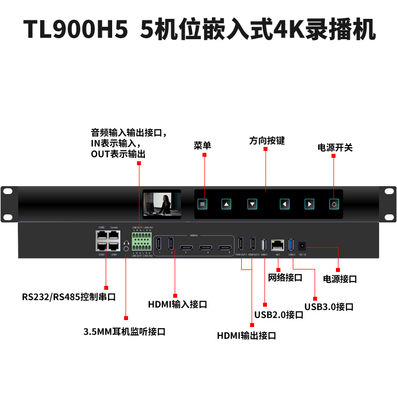 同三維TL900H5嵌入式5機(jī)位4K會(huì)議錄播主機(jī)（1U機(jī)箱）