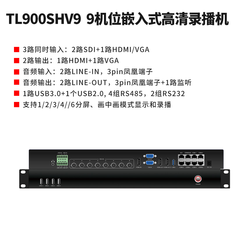 同三維TL900SHV9嵌入式9機(jī)位精品錄播主機(jī)(1U機(jī)箱）